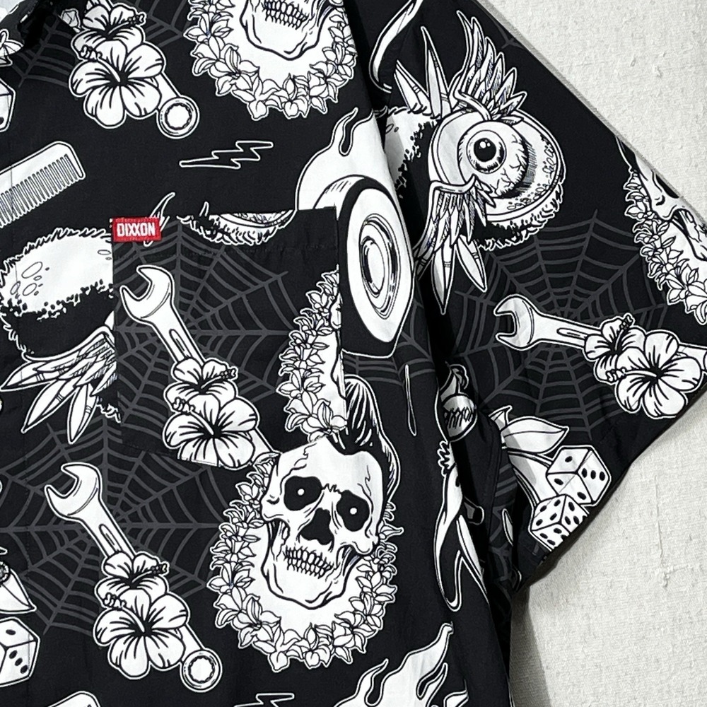 Dixxon Flannel‎ Co Rat Rod Skull Button Up Shirt 4X Black Short Sleeve - Picture 6 of 15